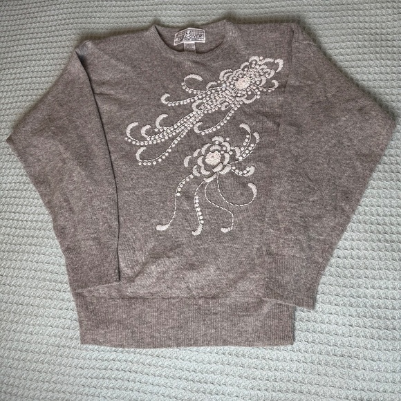 Vintage Le Pull-Over Wool Sweater Womens Large Gray Beaded Sequin Top Shirt Glam - Picture 2 of 8